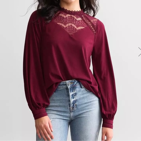 Buckle Tops - 🍇 Buckle Black Lace High Neck Top